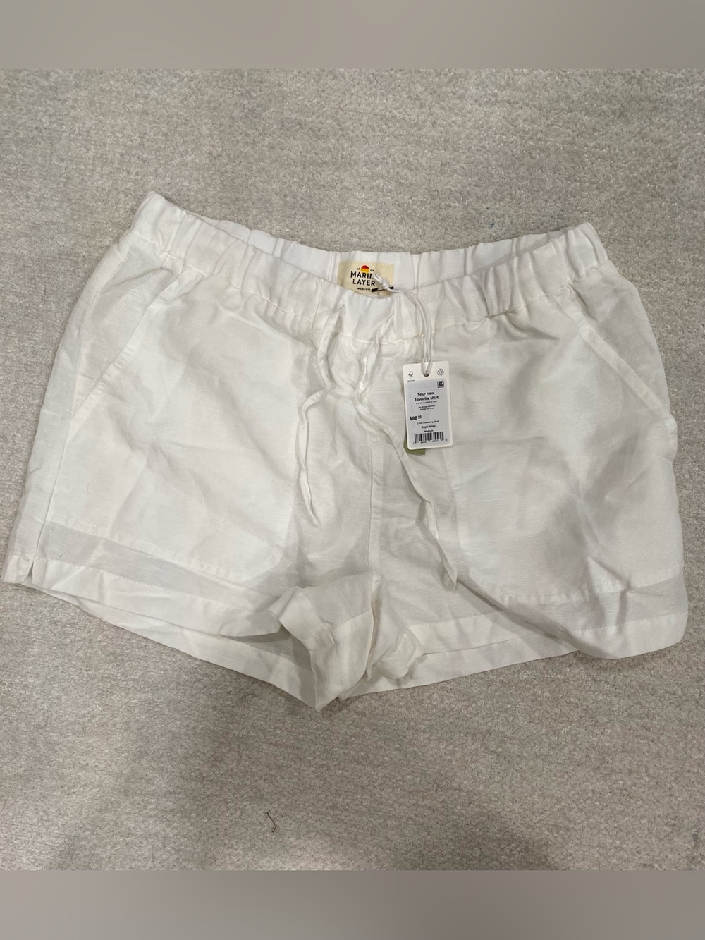 Marine Layer White Linen Drawstring Bermuda Shorts